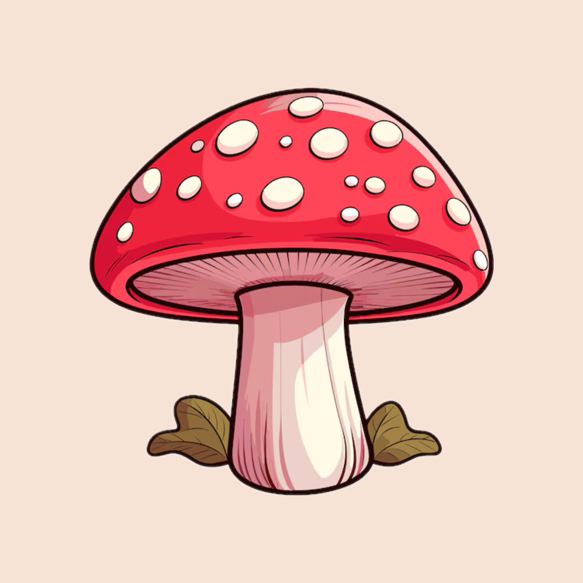A round, 2-inch fridge magnet featuring a cartoon-style red mushroom with white spots on a beige background