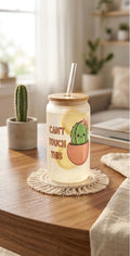Frosted can cup with a cactus design and 'Can't Touch This' text.