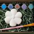 Paintable ceramic flower figurine kit with paintbrush and assorted paint colors