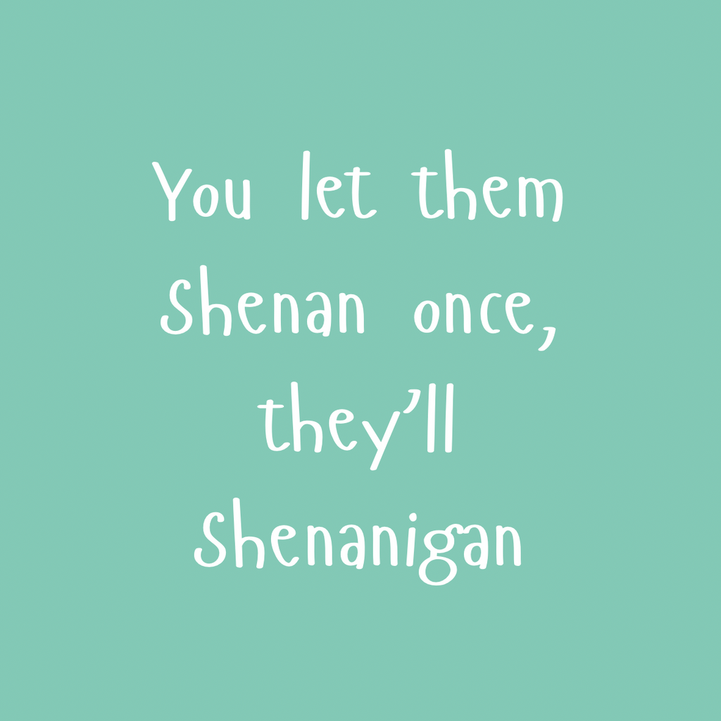 A round, 2-inch fridge magnet with white text that reads, 'You let them Shenan once, they'll Shenanigan' on a teal background