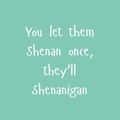 A round, 2-inch fridge magnet with white text that reads, 'You let them Shenan once, they'll Shenanigan' on a teal background