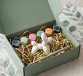 Paintable ceramic balloon dog figurine kit with paintbrush and assorted paint colors