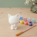 Paintable ceramic cat figurine kit with paintbrush and assorted paint colors