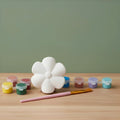Paintable ceramic flower figurine kit with paintbrush and assorted paint colors