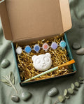 Paintable ceramic panda figurine kit with paintbrush and assorted paint colors