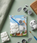 Paintable ceramic panda figurine kit with paintbrush and assorted paint colors
