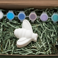 Paintable ceramic bumblebee figurine kit with paintbrush and assorted paint colors