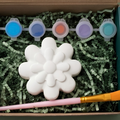 Paintable ceramic flower figurine kit with paintbrush and assorted paint colors