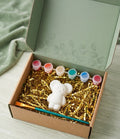 Paintable ceramic mouse figurine kit with paintbrush and assorted paint colors