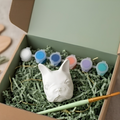 Paintable ceramic frenchie figurine kit with paintbrush and assorted paint colors