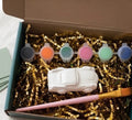 Paintable ceramic car figurine kit with paintbrush and assorted paint colors