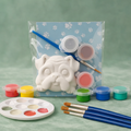 Paintable ceramic bulldog figurine kit with paintbrush and assorted paint colors
