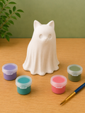 Paintable ceramic ghost cat figurine kit with paintbrush and assorted paint colors