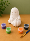 Paintable ceramic ghost figurine kit with paintbrush and assorted paint colors