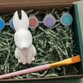 Paintable ceramic bunny rabbit figurine kit with paintbrush and assorted paint colors