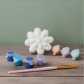Paintable ceramic flower figurine kit with paintbrush and assorted paint colors