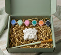 Paintable ceramic bull dog figurine kit with paintbrush and assorted paint colors