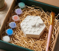 Paintable ceramic honeycomb figurine kit with paintbrush and assorted paint colors