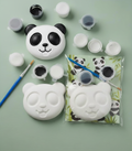 Paintable ceramic panda figurine kit with paintbrush and assorted paint colors