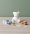 Paintable ceramic bear figurine kit with paintbrush and assorted paint colors
