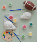 Paintable ceramic football helmet figurine kit with paintbrush and assorted paint colors