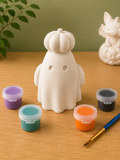 Paintable ceramic ghost figurine kit with paintbrush and assorted paint colors